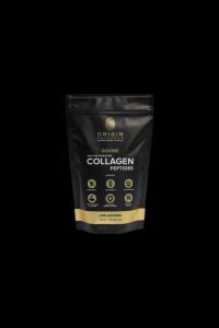 Front-facing Origin Collagen 250g collagen pouch with logo on transparent background